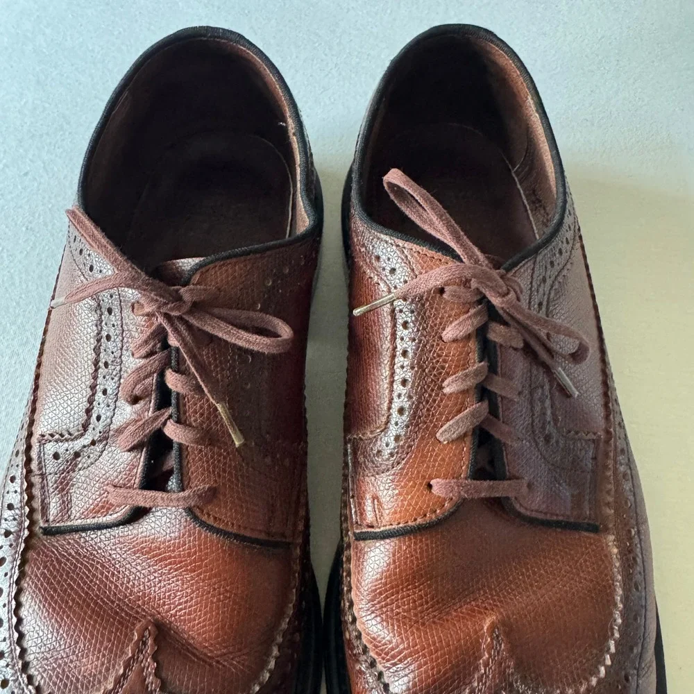 Vintage Sears Brogue Oxfords Men 10.5D Brown Leather Wingtip Dress Shoes Preppy